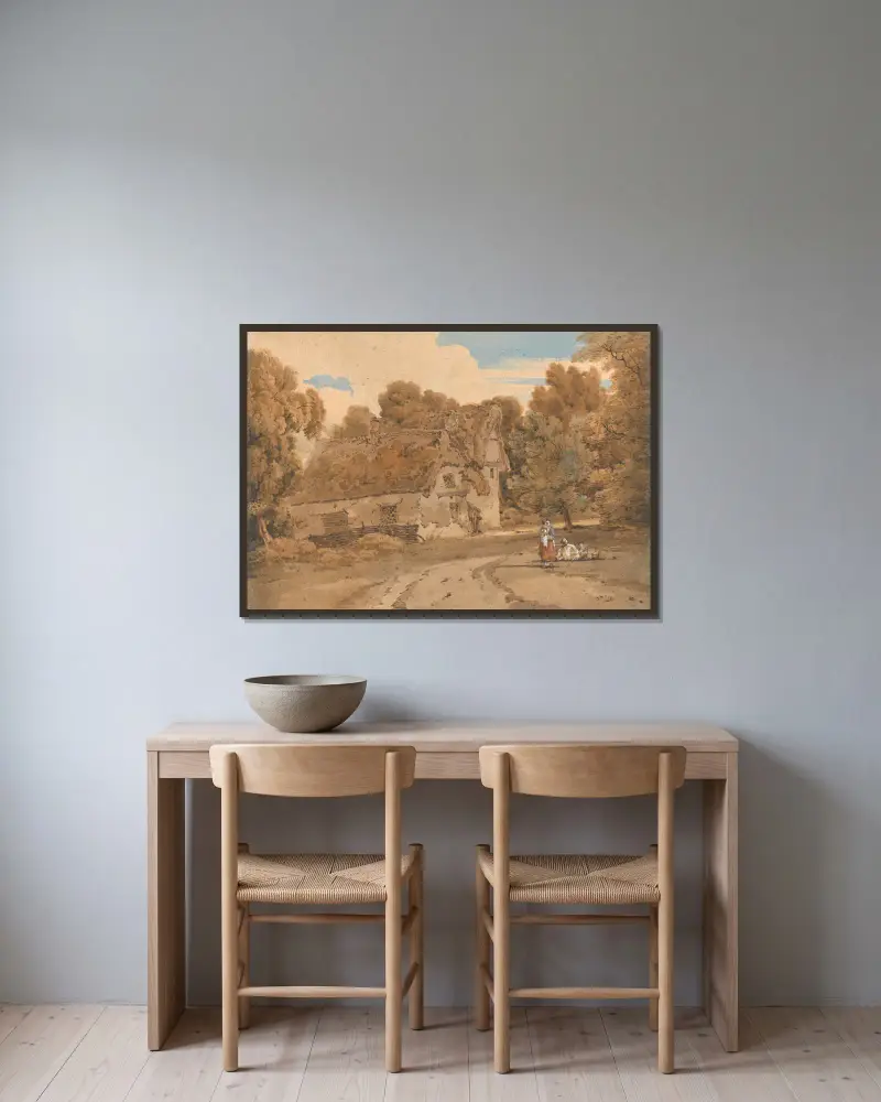 Turver’s Farm, Wimbish, Essex av Thomas Girtin inramad på en vägg