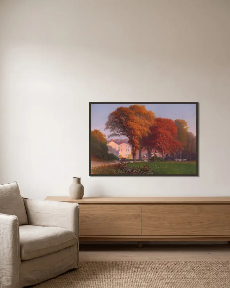 Herbst auf dem Lande von Thomas Hill gerahmt an einer Wand