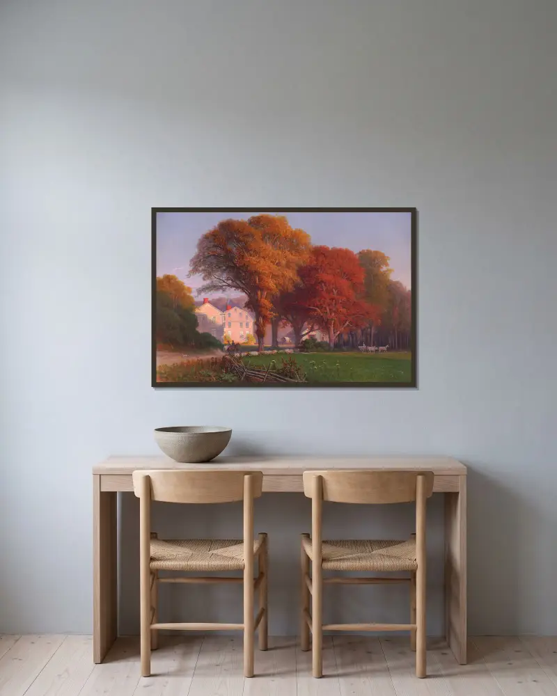Herbst auf dem Lande von Thomas Hill gerahmt an einer Wand