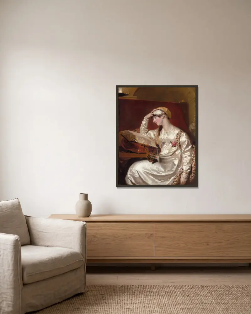 Mrs. Jens Wolff av Sir Thomas Lawrence inramad på en vägg