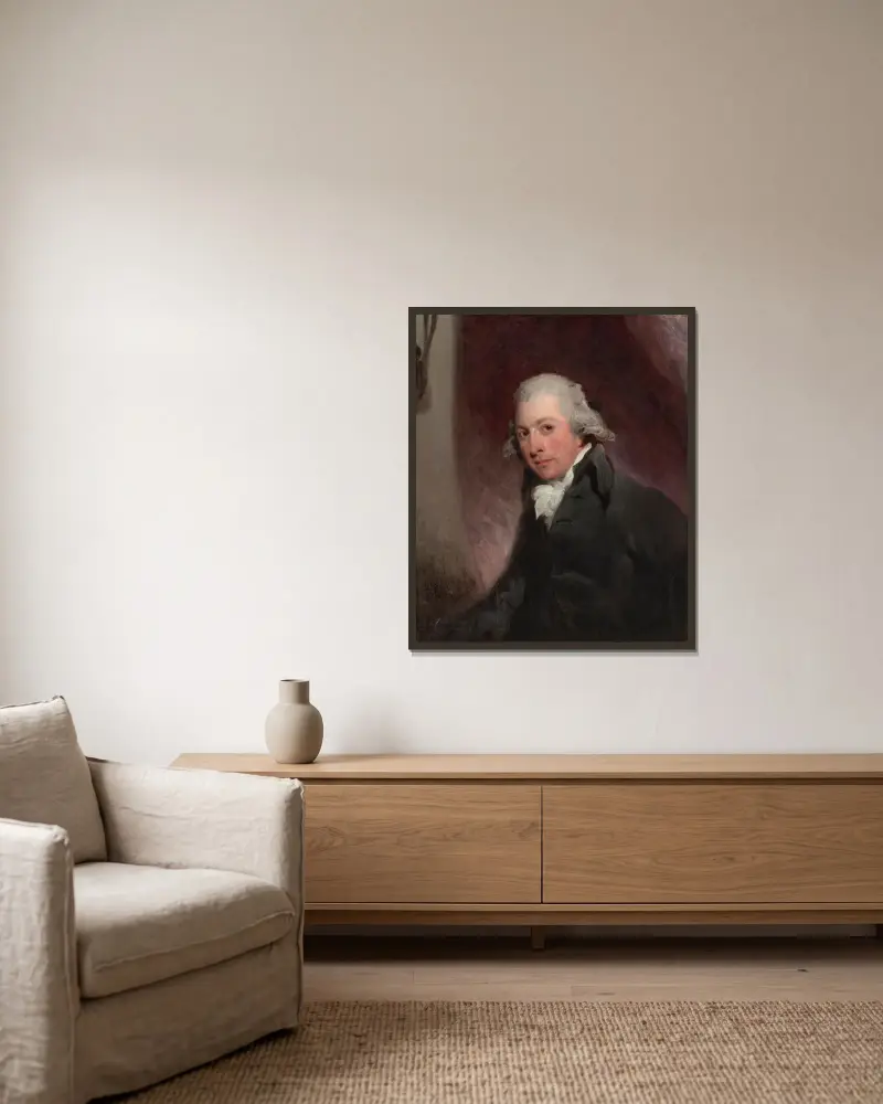 Porträtt av en gentleman, traditionellt identifierad som Lawrence Rawstorne av Thomas Lawrence inramad på en vägg