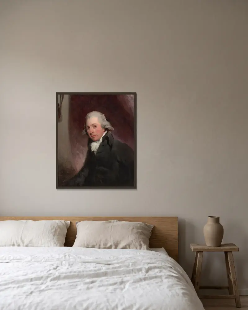 Porträtt av en gentleman, traditionellt identifierad som Lawrence Rawstorne av Thomas Lawrence inramad på en vägg