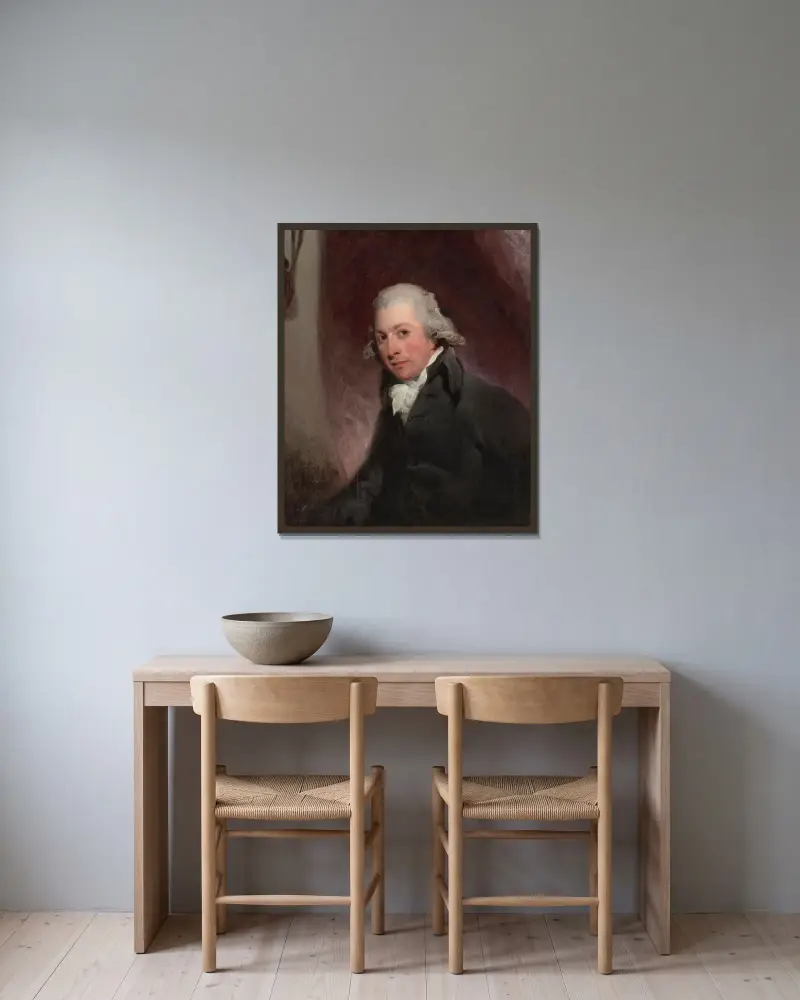 Porträtt av en gentleman, traditionellt identifierad som Lawrence Rawstorne av Thomas Lawrence inramad på en vägg
