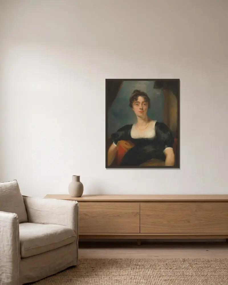 Porträt einer Dame, traditionell als Mrs Bevan identifiziert von Sir Thomas Lawrence gerahmt an einer Wand