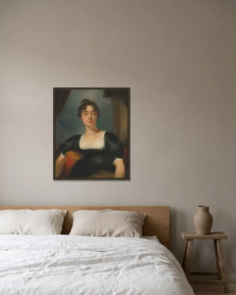 Porträt einer Dame, traditionell als Mrs Bevan identifiziert von Sir Thomas Lawrence gerahmt an einer Wand