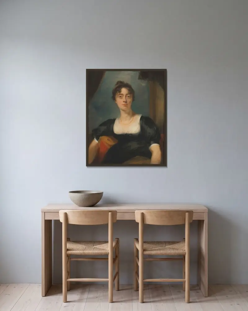 Porträt einer Dame, traditionell als Mrs Bevan identifiziert von Sir Thomas Lawrence gerahmt an einer Wand