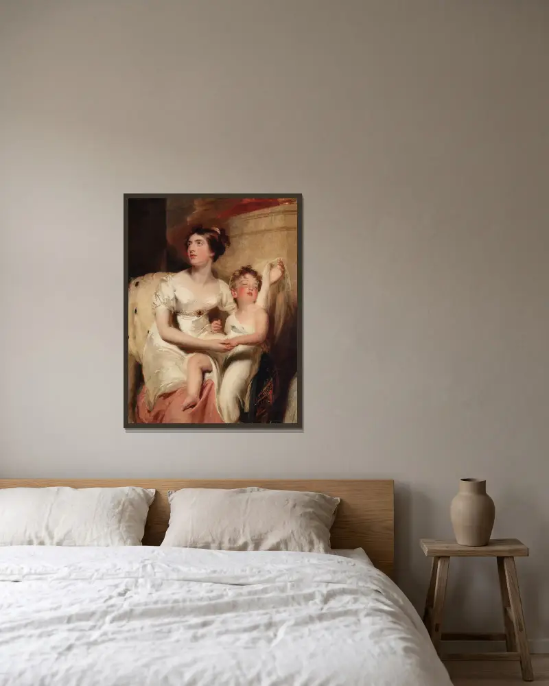 Porträtt av Anne, grevinna av Charlemont och hennes son James av Sir Thomas Lawrence inramad på en vägg
