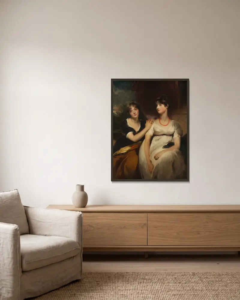 Portrait of Charlotte and Sarah Carteret-Hardy av Sir Thomas Lawrence inramad på en vägg