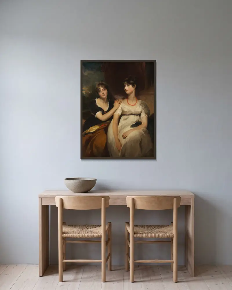 Portrait of Charlotte and Sarah Carteret-Hardy av Sir Thomas Lawrence inramad på en vägg