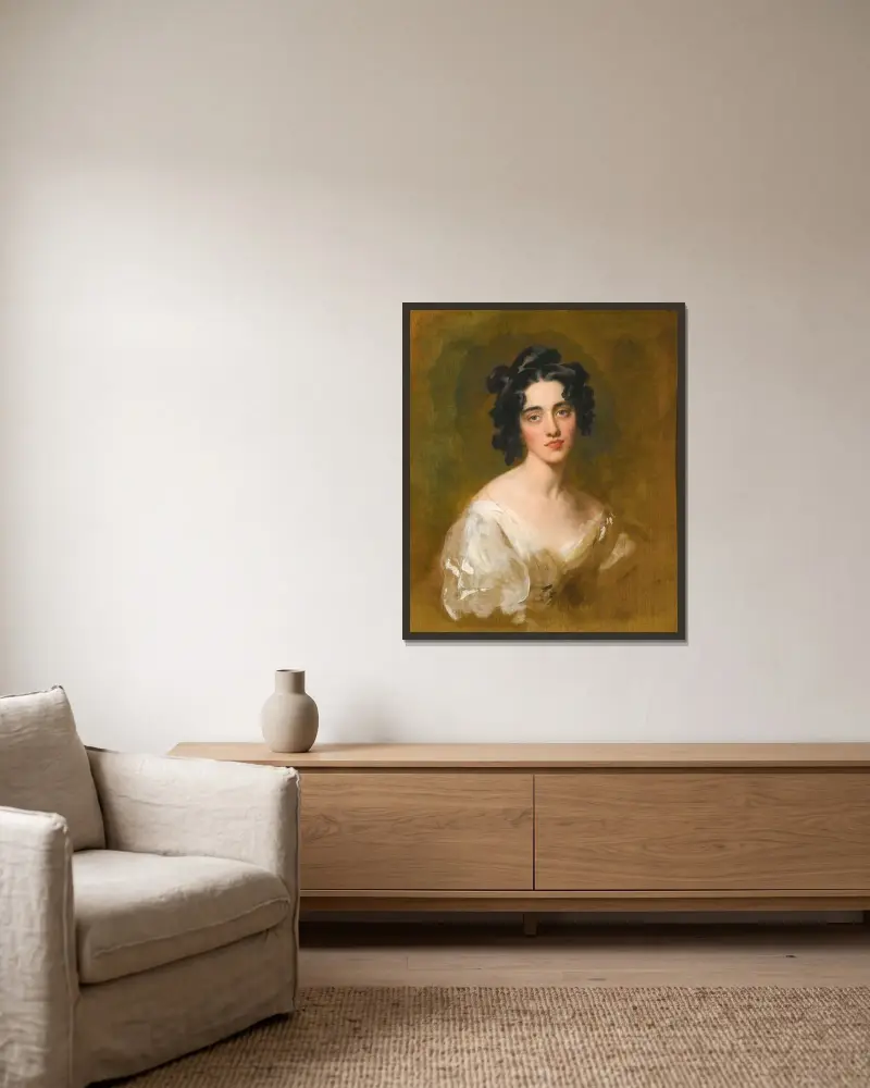 Porträtt av Lady Georgina North av Sir Thomas Lawrence inramad på en vägg