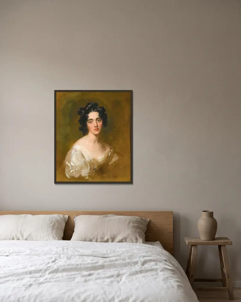 Porträtt av Lady Georgina North av Sir Thomas Lawrence inramad på en vägg