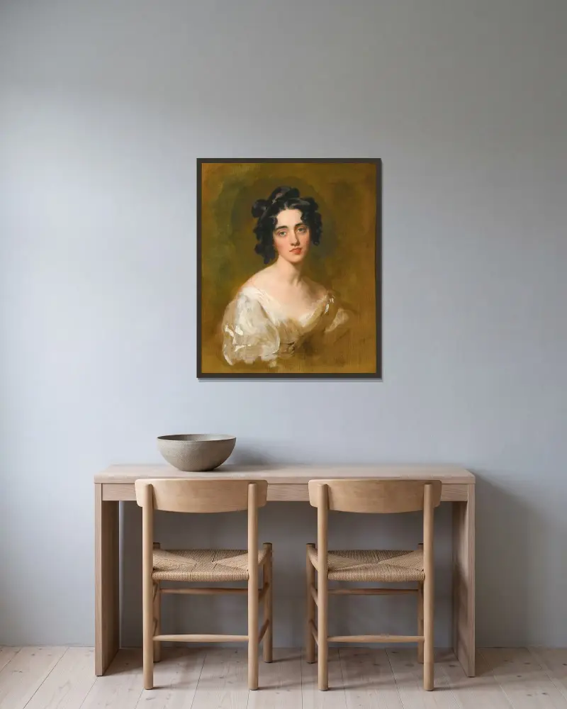 Porträtt av Lady Georgina North av Sir Thomas Lawrence inramad på en vägg