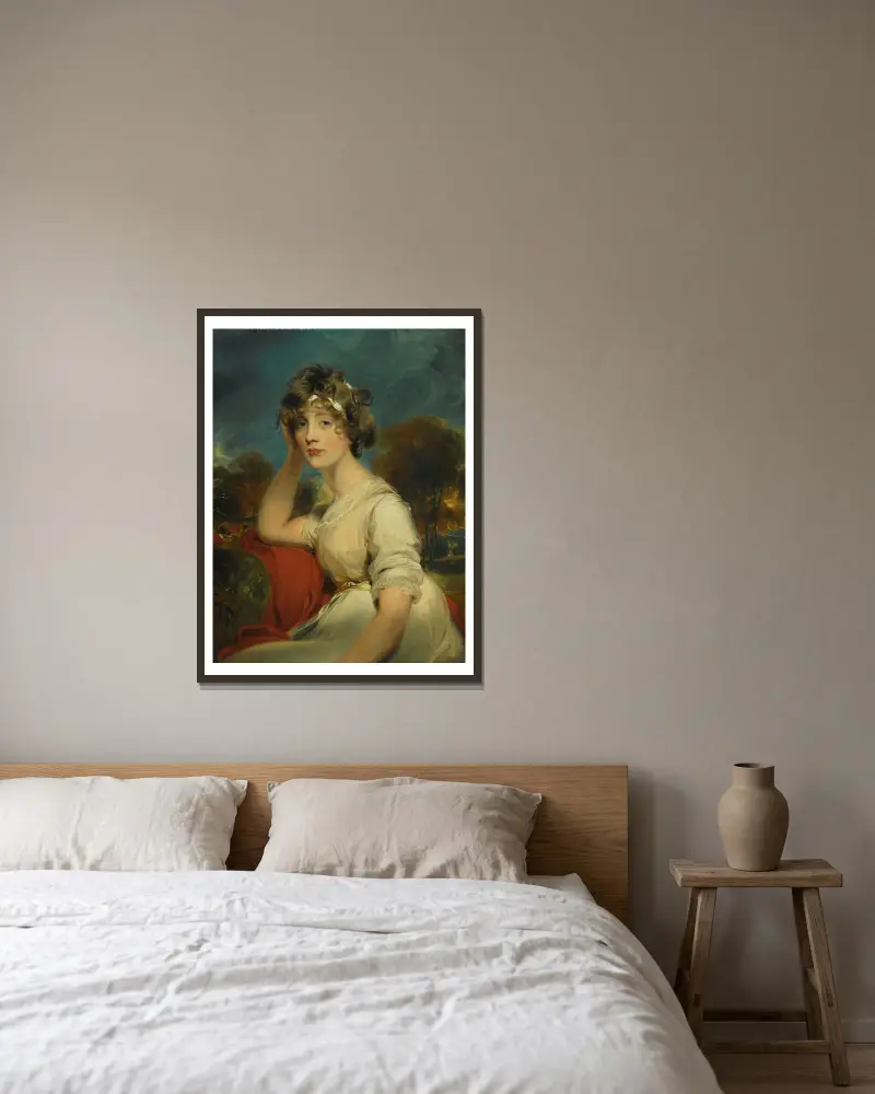 Porträtt av Lady Jane Long av Sir Thomas Lawrence inramad på en vägg