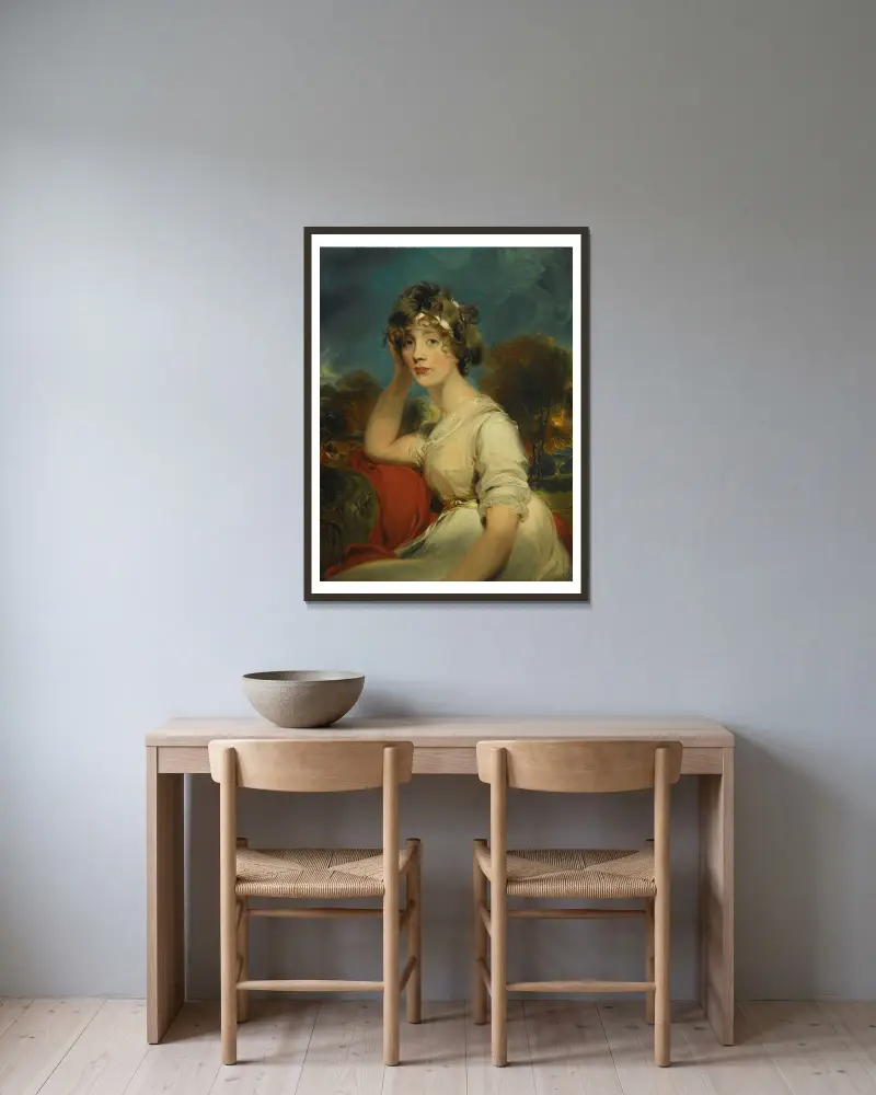 Porträtt av Lady Jane Long av Sir Thomas Lawrence inramad på en vägg