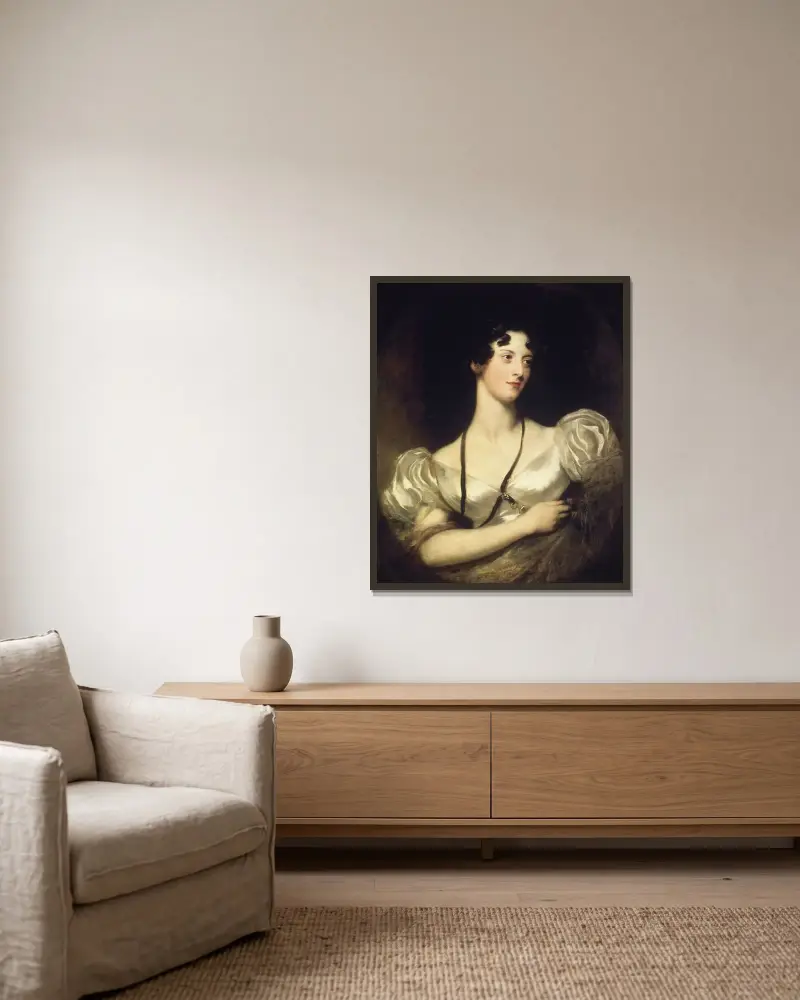 Porträtt av Miss Caroline Fry av Sir Thomas Lawrence inramad på en vägg