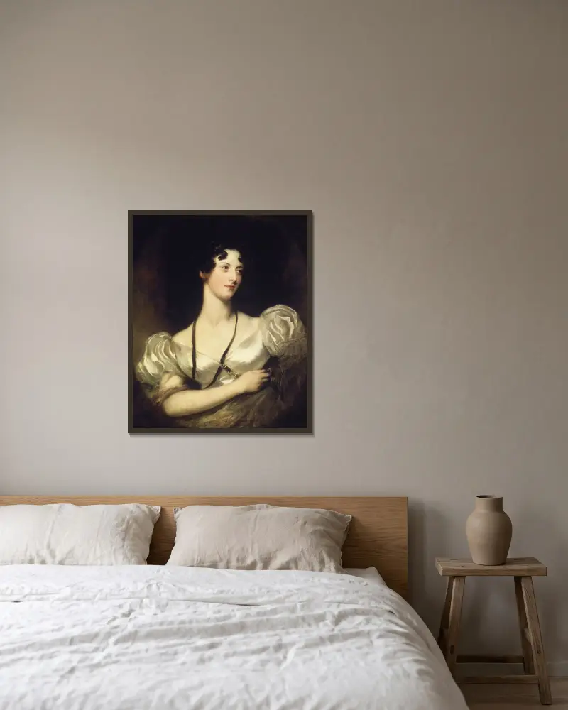 Porträtt av Miss Caroline Fry av Sir Thomas Lawrence inramad på en vägg