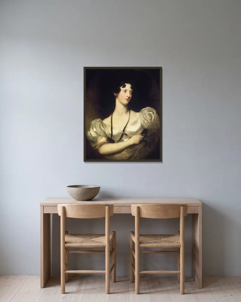 Porträtt av Miss Caroline Fry av Sir Thomas Lawrence inramad på en vägg