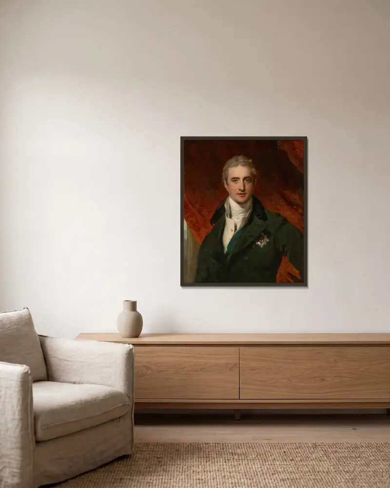 Porträt von Robert Stewart, 2. Marquess of Londonderry, genannt Lord Castlereagh von Thomas Lawrence gerahmt an einer Wand