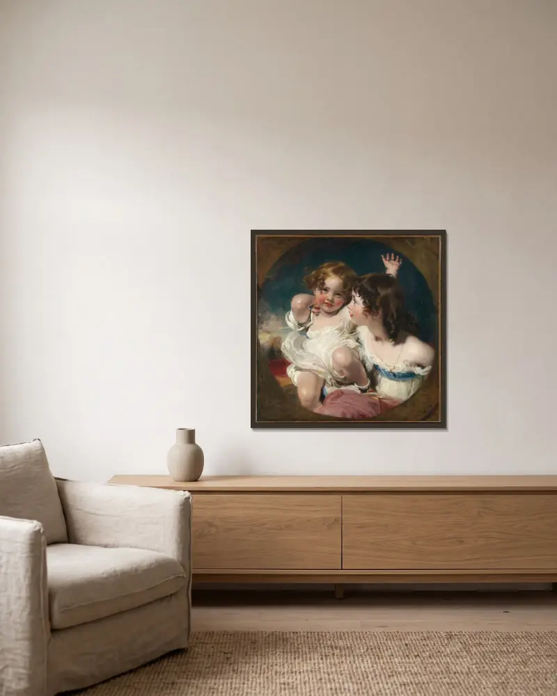 Calmady-barnen av Sir Thomas Lawrence inramad på en vägg