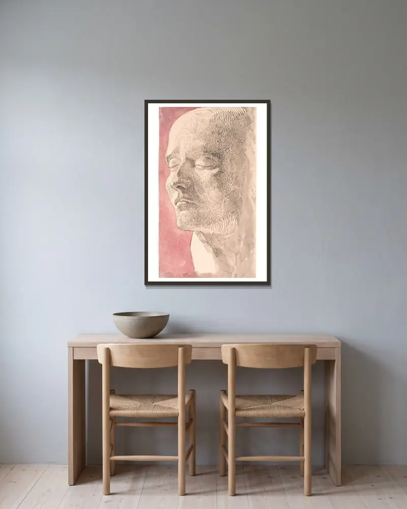 Studie nach Napoleons Totenmaske von Johan Thomas Lundbye gerahmt an einer Wand