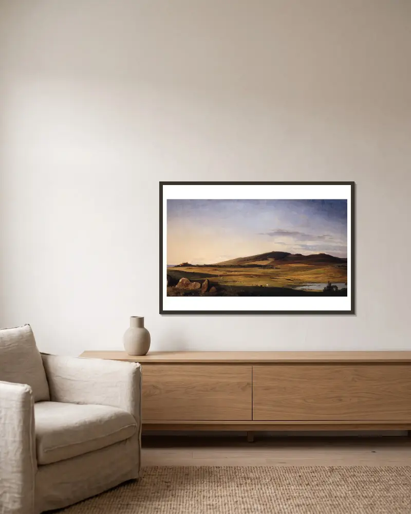 Zealand Landscape. View from Bjerresø Mark towards Vejrhøj and Dragsholm Manor av Johan Thomas Lundbye inramad på en vägg