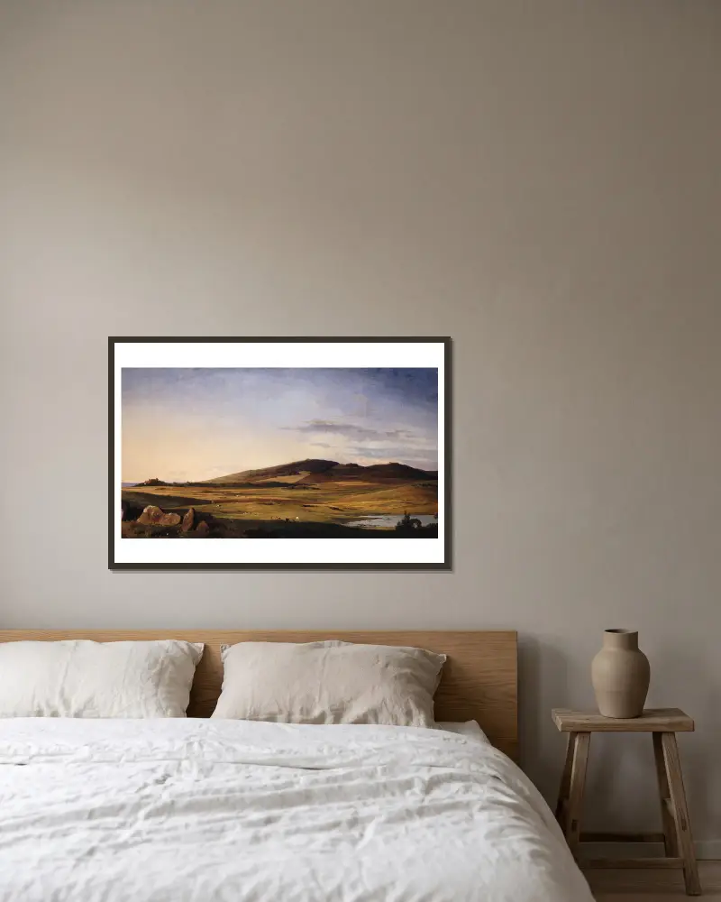 Zealand Landscape. View from Bjerresø Mark towards Vejrhøj and Dragsholm Manor av Johan Thomas Lundbye inramad på en vägg