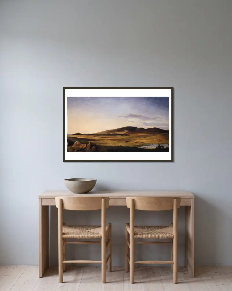 Zealand Landscape. View from Bjerresø Mark towards Vejrhøj and Dragsholm Manor av Johan Thomas Lundbye inramad på en vägg