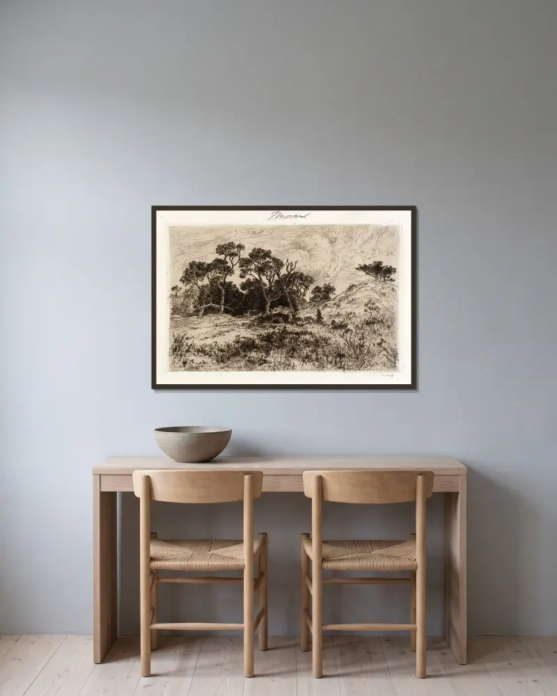 En sydlig vind av Thomas Moran inramad på en vägg