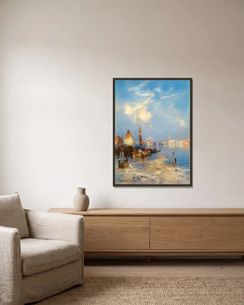 Utsikt över Venedig av Thomas Moran inramad på en vägg