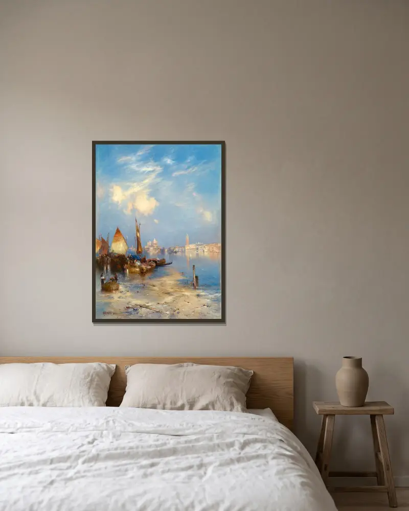 Utsikt över Venedig av Thomas Moran inramad på en vägg