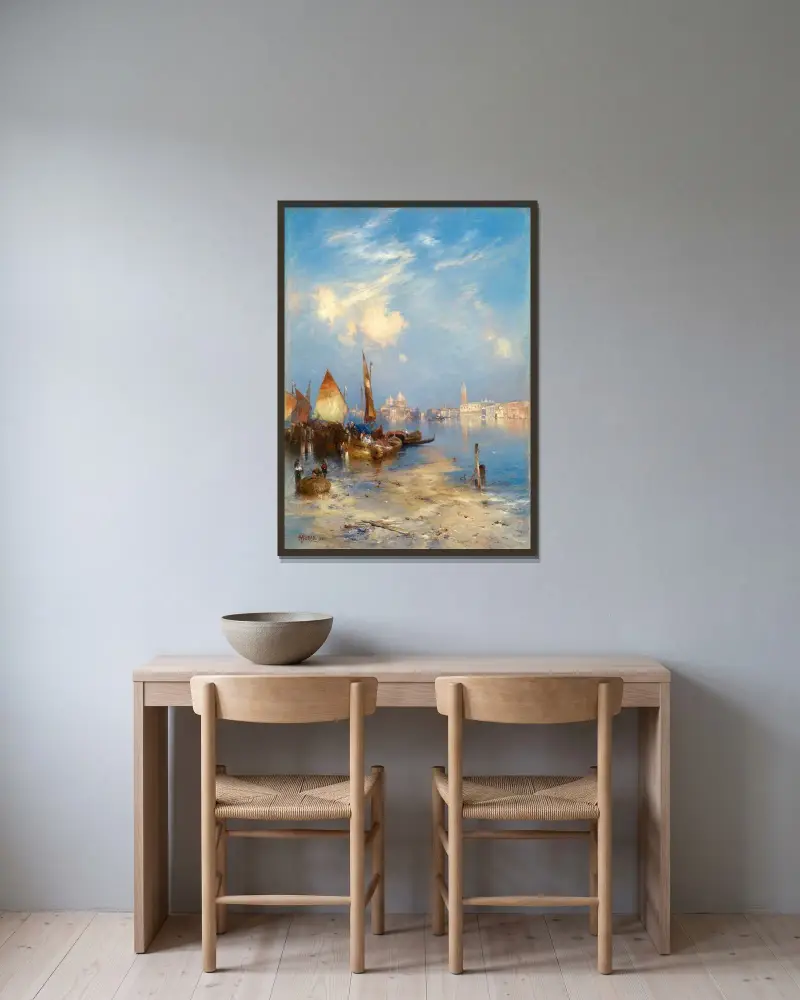 Utsikt över Venedig av Thomas Moran inramad på en vägg