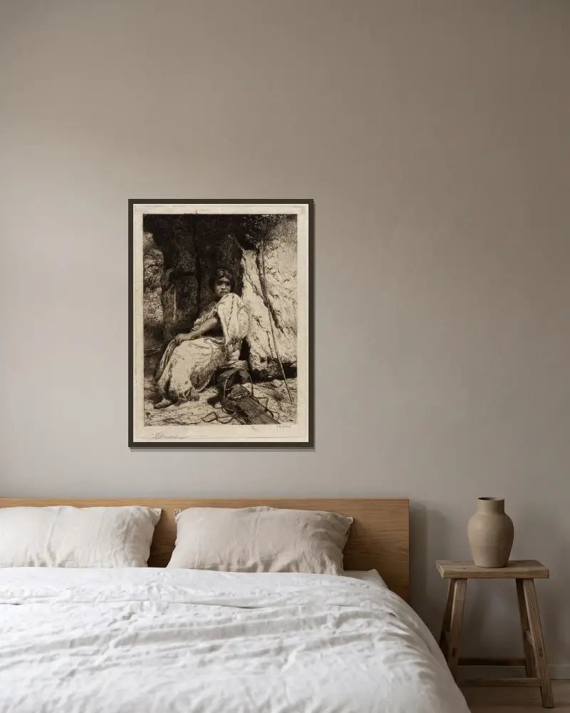 En indisk flicka av Thomas Moran inramad på en vägg