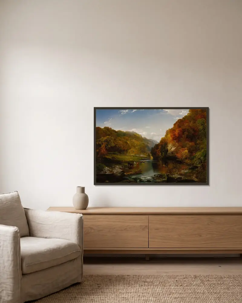 Herbstnachmittag am Wissahickon von Thomas Moran gerahmt an einer Wand