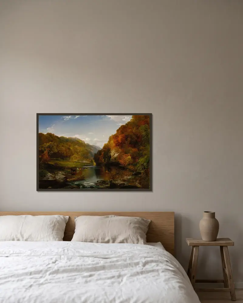 Herbstnachmittag am Wissahickon von Thomas Moran gerahmt an einer Wand