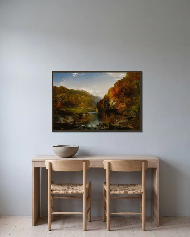 Herbstnachmittag am Wissahickon von Thomas Moran gerahmt an einer Wand