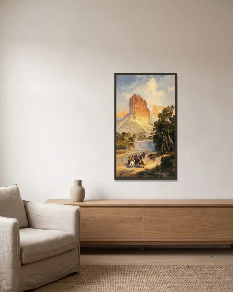Klipporna vid övre Coloradofloden, Wyomingterritoriet av Thomas Moran inramad på en vägg