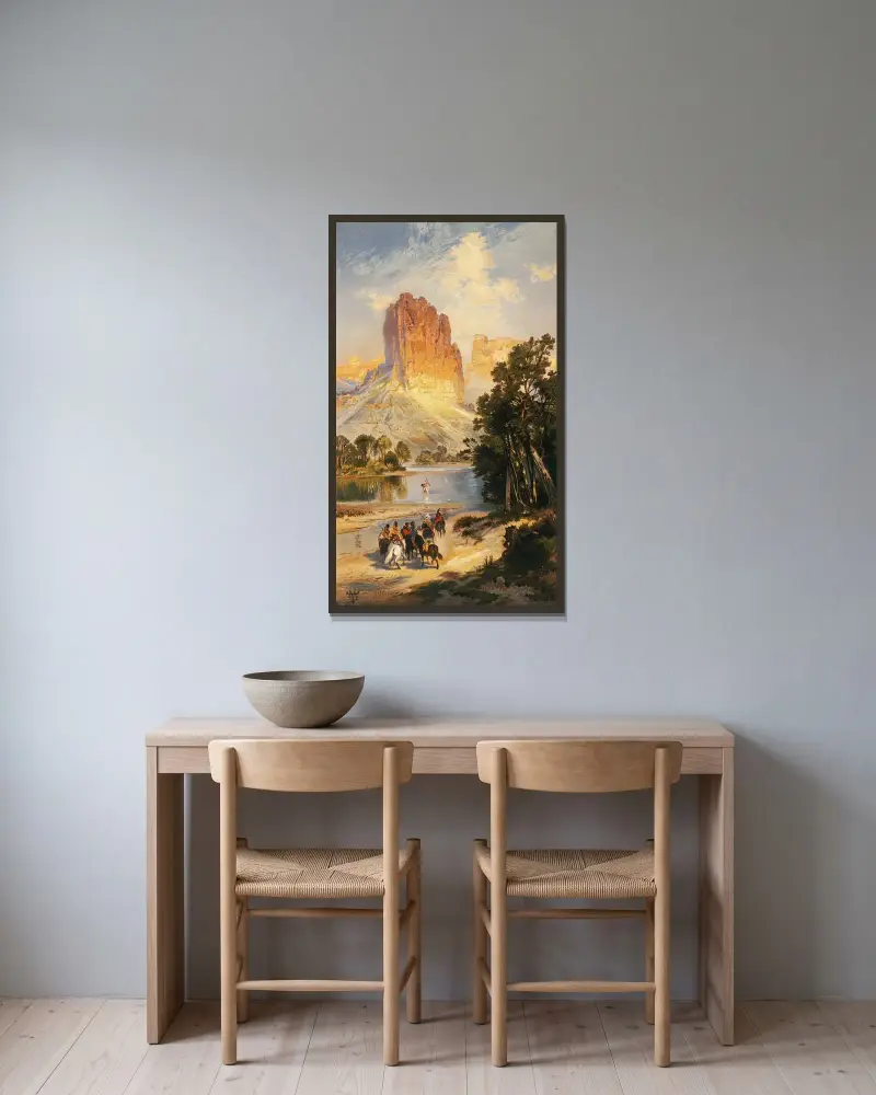 Klipporna vid övre Coloradofloden, Wyomingterritoriet av Thomas Moran inramad på en vägg