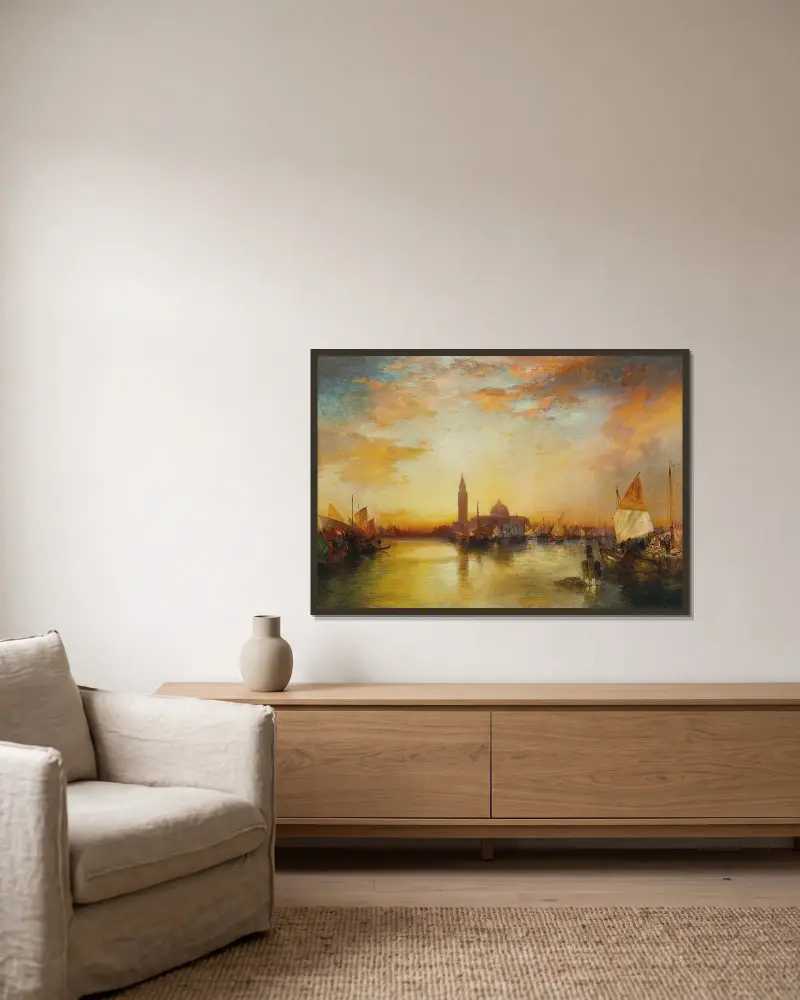 Dogenpalast bei Sonnenuntergang von Thomas Moran gerahmt an einer Wand