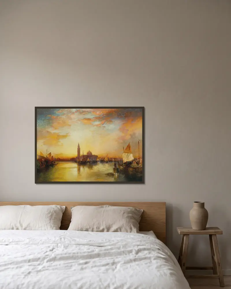 Dogenpalast bei Sonnenuntergang von Thomas Moran gerahmt an einer Wand