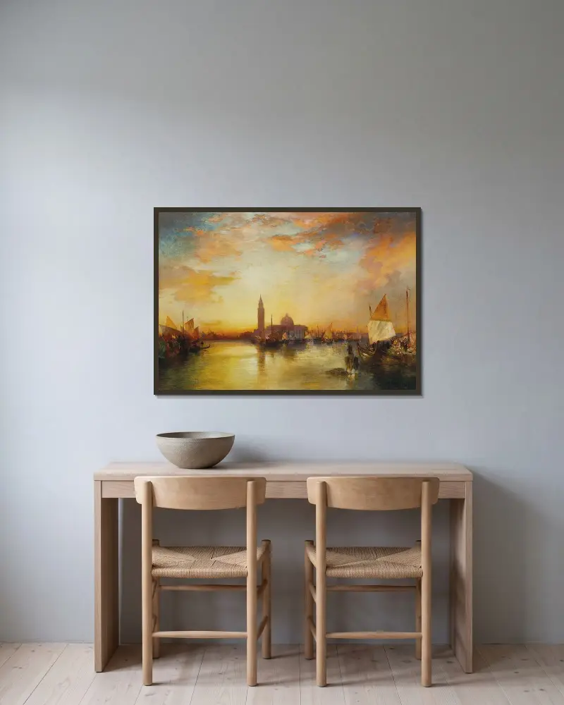 Dogenpalast bei Sonnenuntergang von Thomas Moran gerahmt an einer Wand