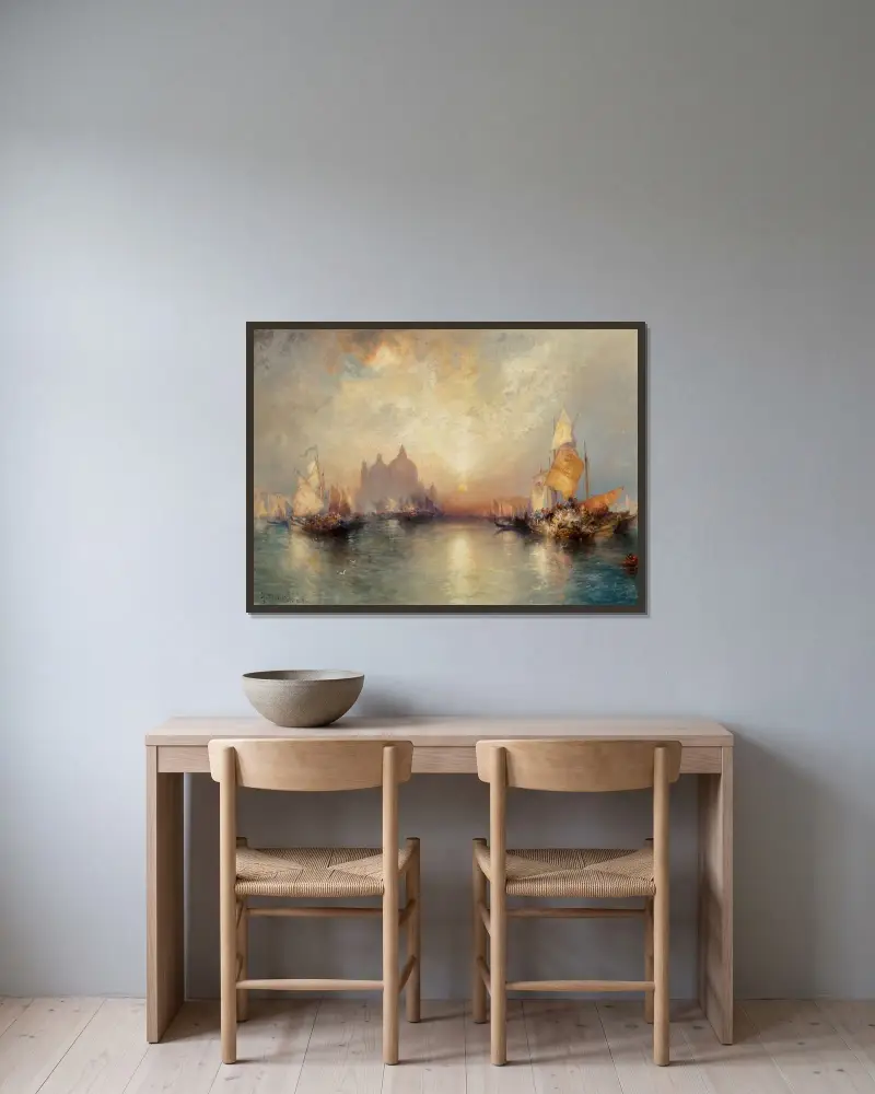 Ingången till Canal Grande, Venedig av Thomas Moran inramad på en vägg