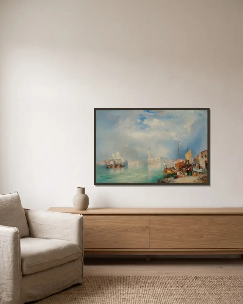 Ingången till Canal Grande, Venedig av Thomas Moran inramad på en vägg