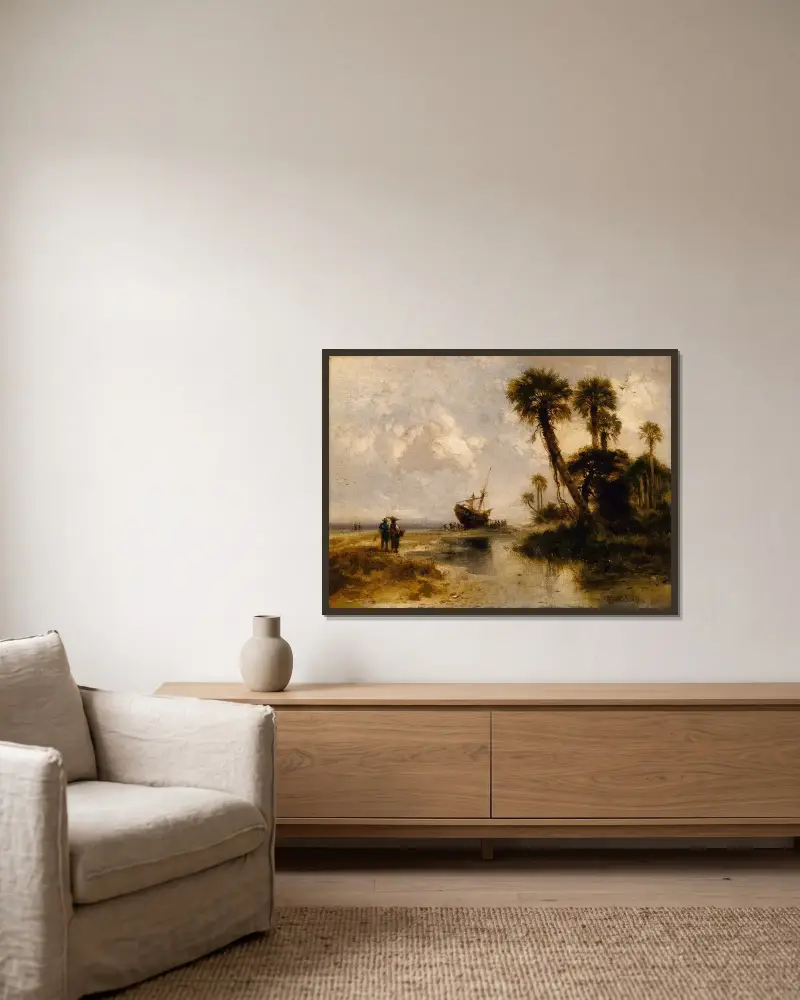 Fort George Island, Florida av Thomas Moran inramad på en vägg
