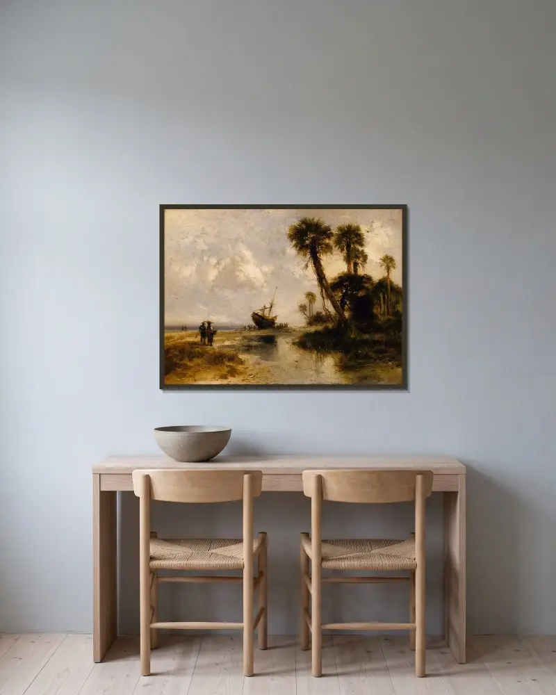 Fort George Island, Florida av Thomas Moran inramad på en vägg
