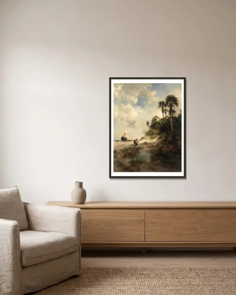 Fort George Island, Florida av Thomas Moran inramad på en vägg