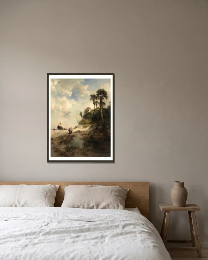 Fort George Island, Florida av Thomas Moran inramad på en vägg