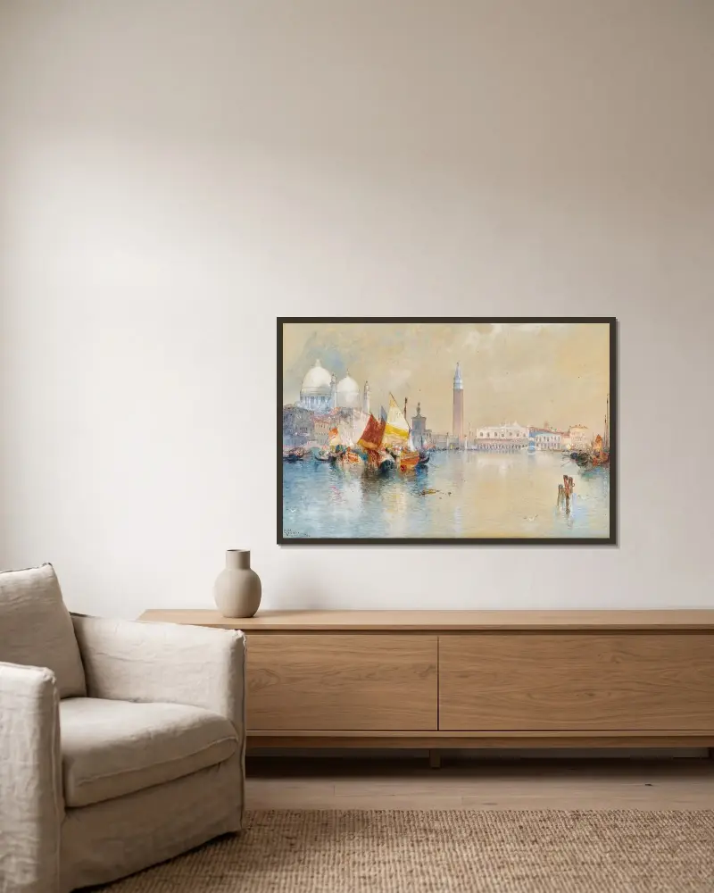 Grand Canal i Venedig av Thomas Moran inramad på en vägg