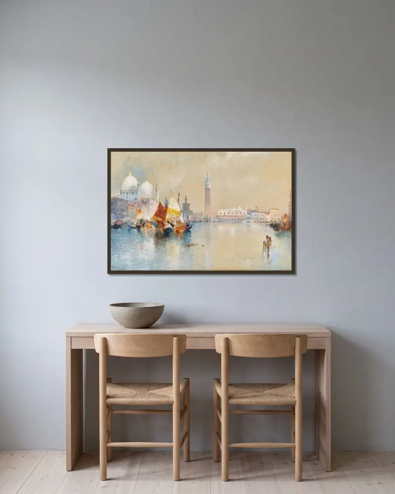 Grand Canal i Venedig av Thomas Moran inramad på en vägg