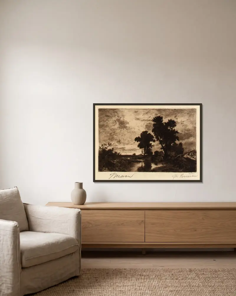 Landscape av Thomas Moran inramad på en vägg