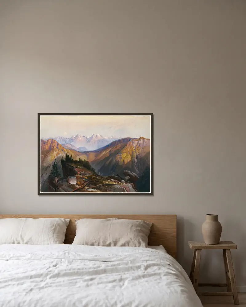 Nedre Yellowstone-området av Thomas Moran inramad på en vägg